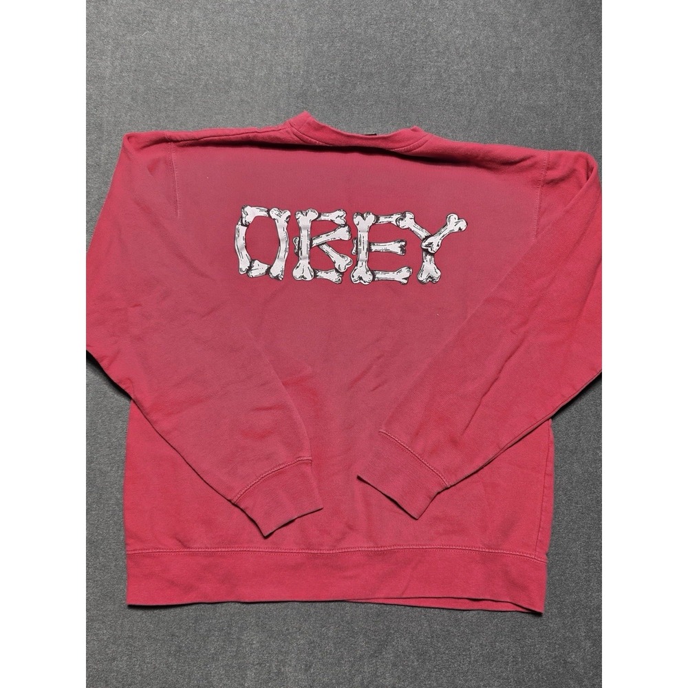 Obey Men's Small Red Graphic Skeleton Crew Neck Pullover Skateboarding Skate - Picture 4 of 6